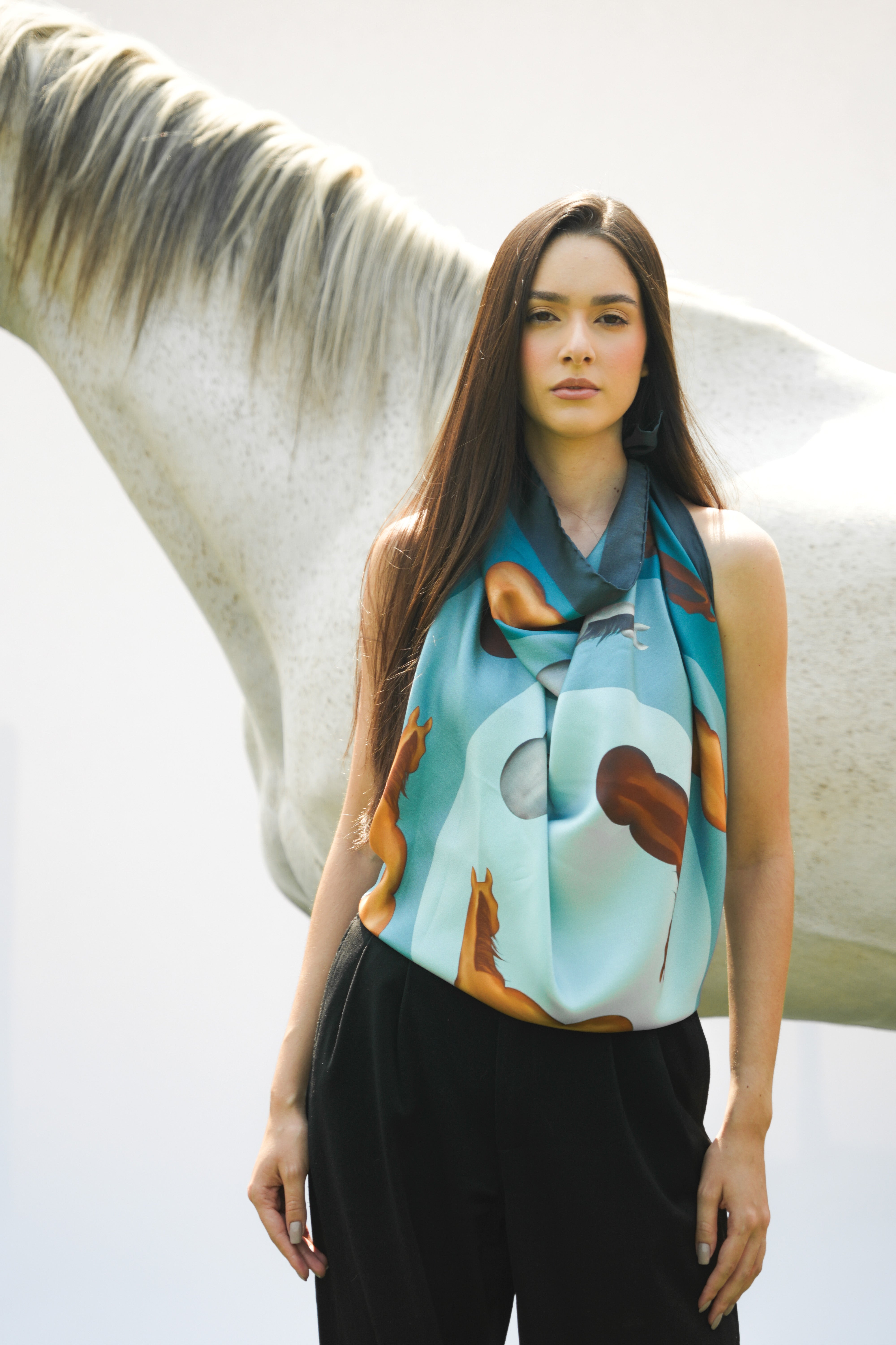 Bird View in Blue Large Scarf